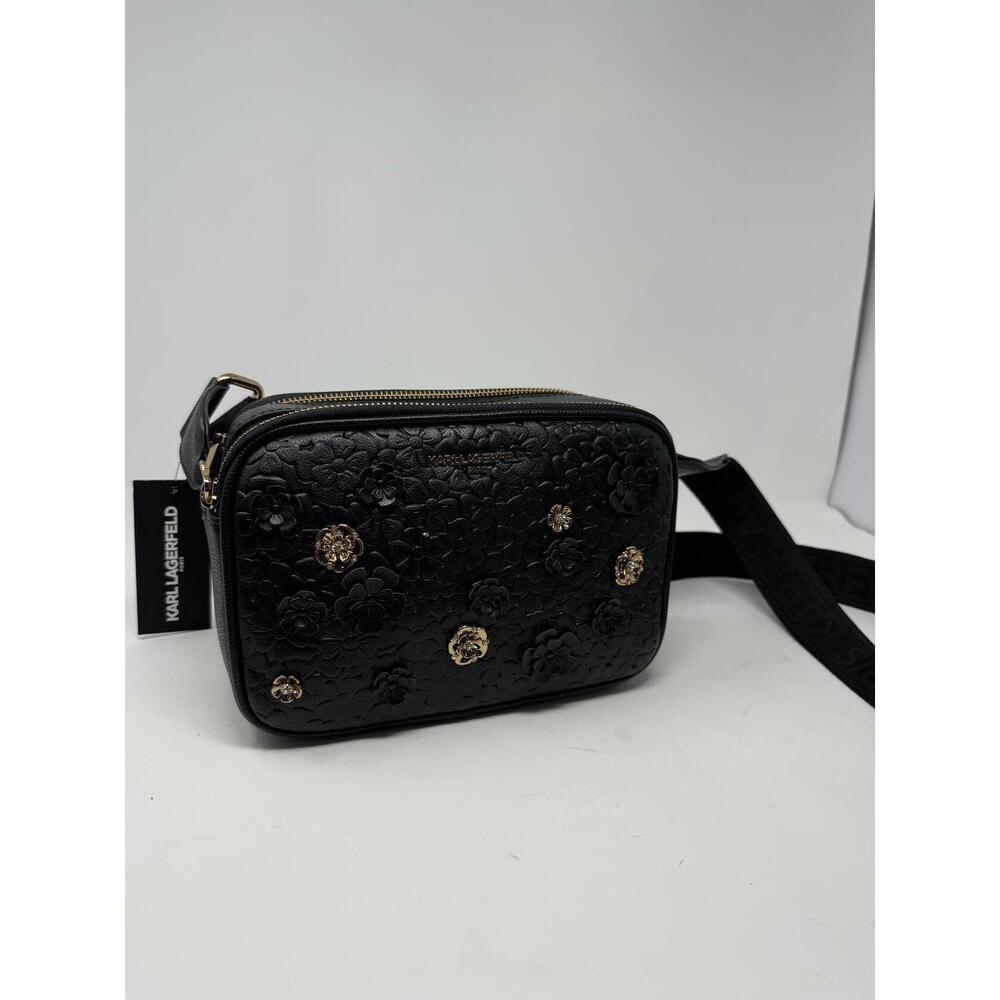 KARL LAGERFELD PARIS Crossbody Bag Floral Pins Black/Gold One Size - Picture 8 of 13